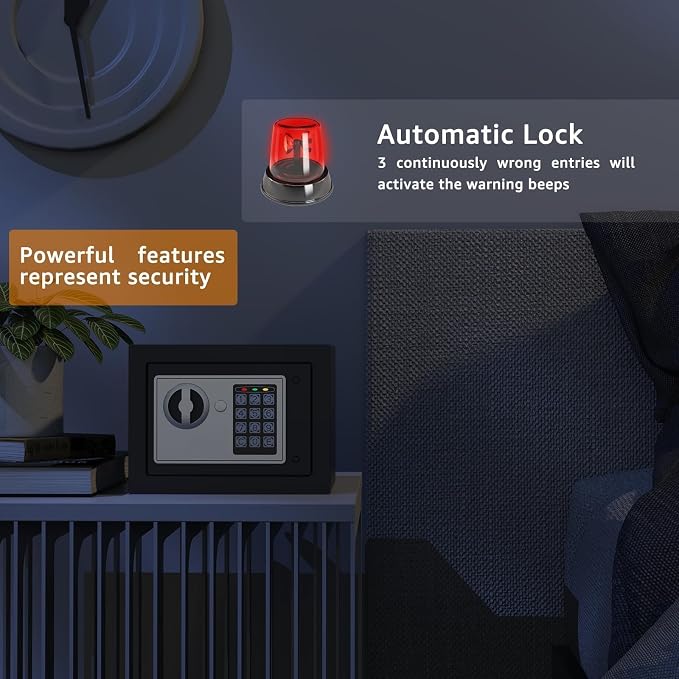 PATRON Small Safe Box for Money with Code and Keys，Solid Mini Safe for Kids with Digital Electronic Security Keypad for Home Office Hotel,Personal Money Safes for Cash,0.236 Cuft (Black) - Image 5