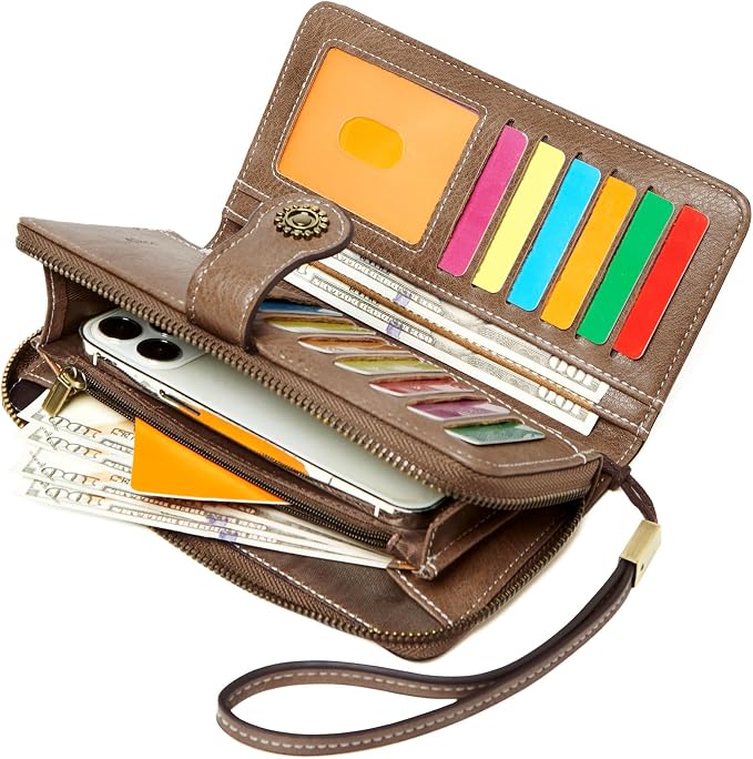 TFKGS Wallet for Women RFID Blocking Leather Large Capacity Card Holder Ladies Phone Clutch Travel Long Purse Wristlet | RFID Blocking - Image 9