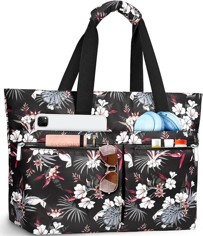 HUANLANG Large Beach Bags for Women Pool Bag with Zipper, Waterproof Sandproof Beach Tote Travel Bag with Wet Pocket by HUANLANG