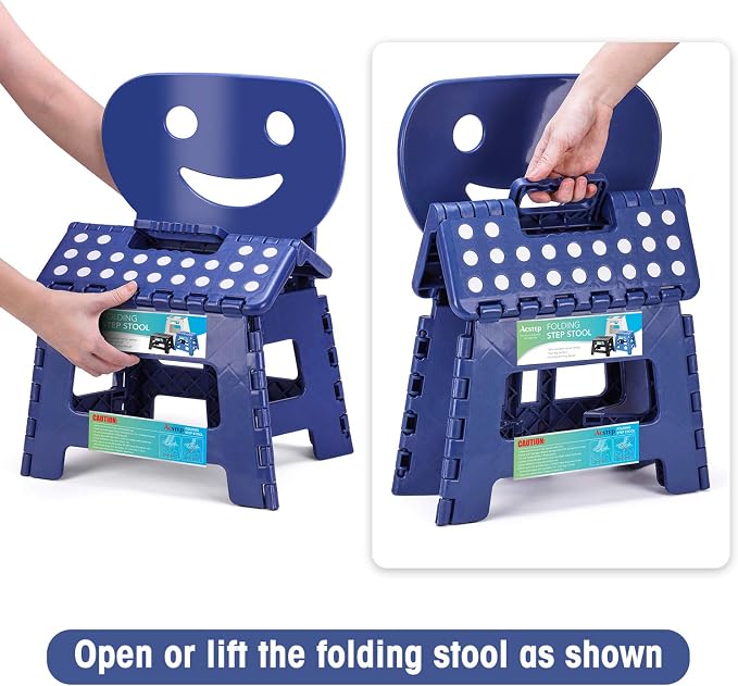 Folding Step Stool with Back Support for Kids,9" Kids Step Stool for Outdoor or Indoor Kitchen Step Stools and Bathroom Stool for Toddlers Boys Girls - Royal Blue - Image 4