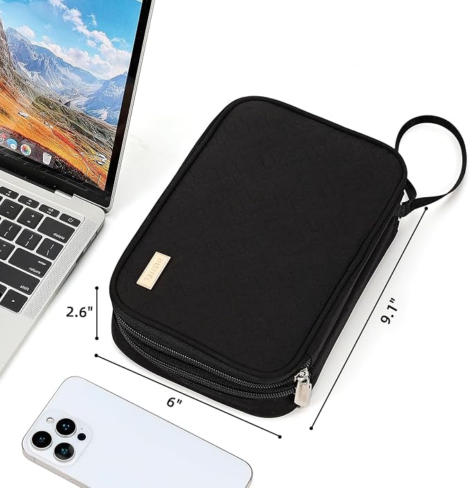 NISHEL Electronics Travel Organizer Cord Case, Charger Cable Tech Bag | Double-layer bag keeps chargers, cables, flash drive, and small tech essentials organized for trip, Large, Black - Image 6