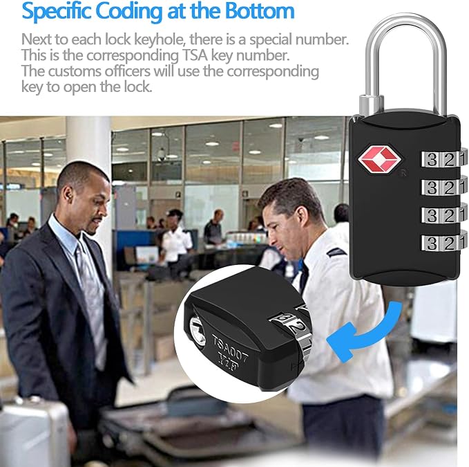 TSA Approved Locks for Luggage, 2PCS, 4 Digit Combination Cable Travel Locker for Luggage, Suitcases, Bags & Toolboxes, Zinc Alloy Body - Ideal Travel Small Gun Case Lock (Black, 2 Pack) - Image 2