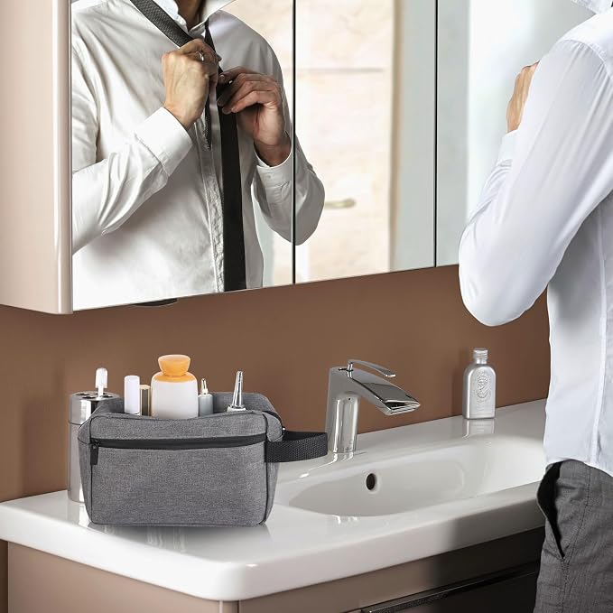 Icramsy Travel Toiletry bag Toiletry bag for women men Hanging Cosmetic bag Travel accessories for Women Men (Grey) - Image 7