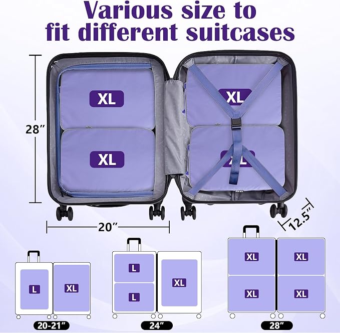 Compression Packing Cubes for Travel Suitcase Organizer Bags, Purple, XL | Expandable Travel Cubes for Packing Luggage Organizer Bags Compression Bags for Travel Essentials - Image 5