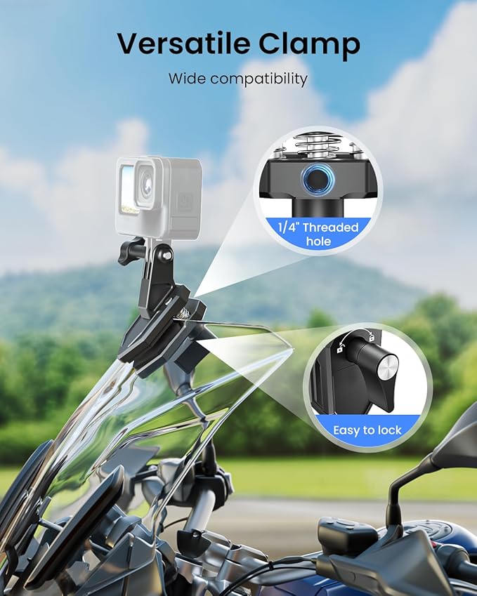 Motorcycle Windshield Clip Camera Mount for Insta360 X5 for GoPro | Motorcycle mount clamps for Insta360 X5/X4 accessories,for DJI Osmo action camera mounts,360 motorcycle kit outdoor shooting - Image 5
