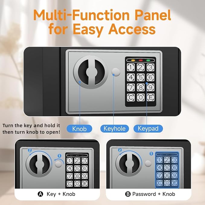 PATRON Small Safe Box for Money with Code and Keys，Solid Mini Safe for Kids with Digital Electronic Security Keypad for Home Office Hotel,Personal Money Safes for Cash,0.236 Cuft (Black) - Image 2