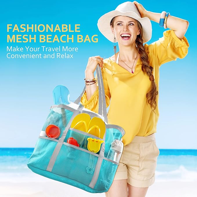 SRISE Mesh Beach Bag - Large Beach Tote Bag for Family Beach Bag for Toys & Vacation Essentials - Image 7