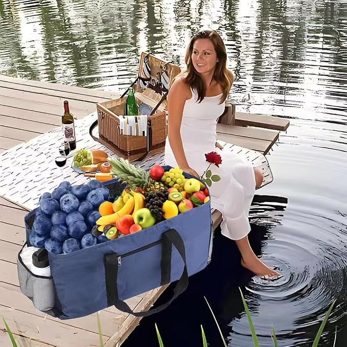 Extra Large Utility Tote Bag - Reusable Grocery Bags Foldable Heavy Duty | Large Shopping Tote 4 Pockets & Reinforced Handles, Water-Resistant Collapsible Tote for Beach, Picnic, Car Storage - Image 6