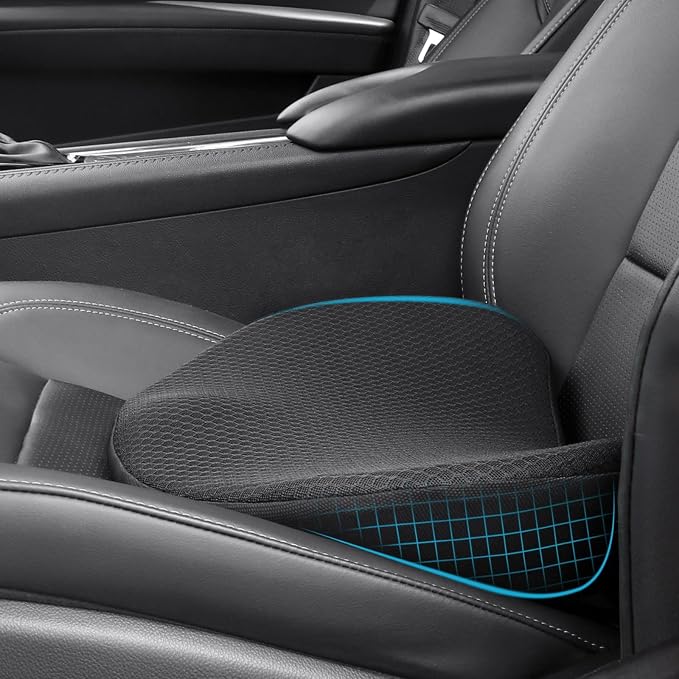 2 in 1 Car Seat Cushion Lumbar Pillow - Comfort Memory Foam Seat Cushion for Driving, Office - Sciatica-Back Pain Relief, Car Cushion for Car, Truck, Office, Wheelchair (Black) by OLYDON