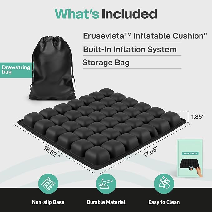 Inflatable Cushion for Pressure Relief – Inflatable Air Seat Cushion for Wheelchairs, Tailbone & Coccyx Support Pad, Anti-Slip Travel Seat Cushion for Office Chair, Car & Wheelchair (18x16) - Image 2