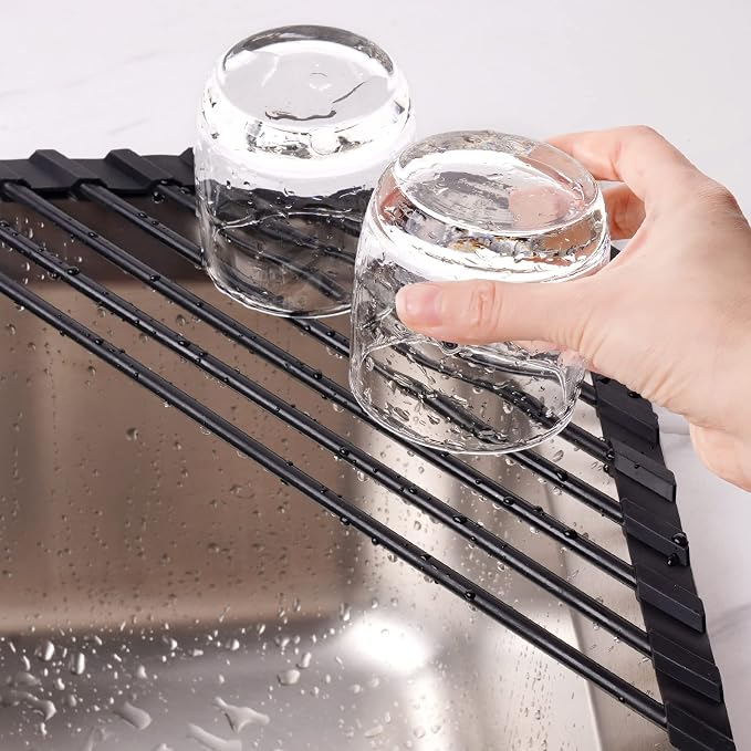 Tomorotec Triangle Roll Up Dish Drying Rack with Silicone Coating, Black | 304 Stainless Steel with BPA-Free Silicone, Triangle Design Maximizes Sink Corner Space, Fits Compact Kitchens And RVs - Image 8