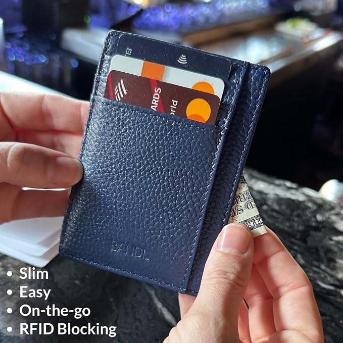BANDI Slim Wallet, Minimalist Front Pocket RFID Blocking Wallet Credit Card Holder for Men & Women - Black - Image 4