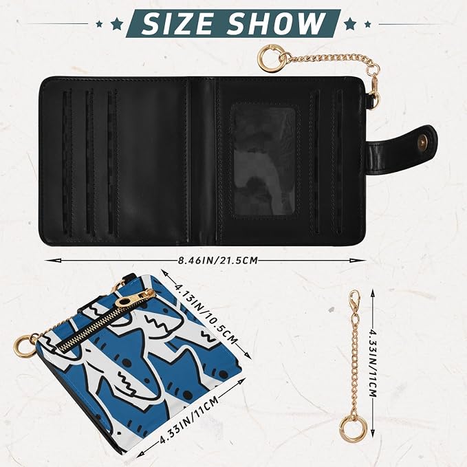 Blue White Shark Cute Design Women's Wallets RFID Blocking,Credit Card Holder Bifold Wallet,Slim Card Cases,PU Leather Travel Wallet for men Girls - Image 3