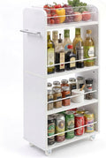 Slim Rolling Storage Cart,4 Tier White Rolling Utility Cart Slide Out Rack | Narrow Spice Rack Organizer Trolley for Kitchen Bathroom Larundry Small Corner 7.7inch wide by FerniTry
