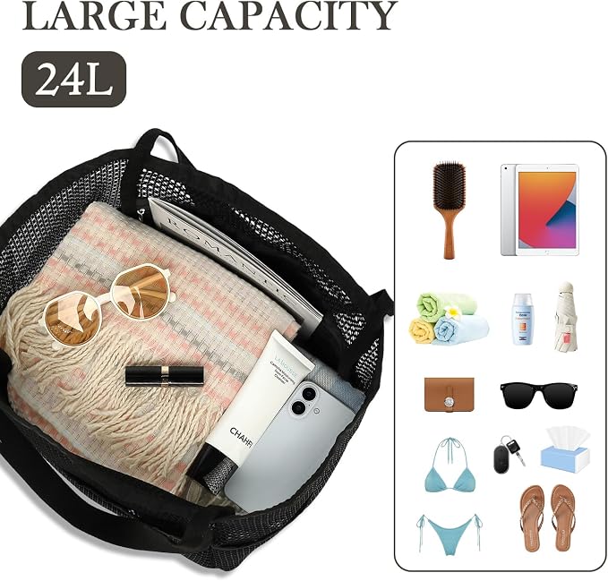 Fammart Mesh Beach Bag for Women, Summer Straw Tote Hobo Pool Bags with Zipper Pocket, Travel Vacation Cruise Essentials 2026 - Image 5