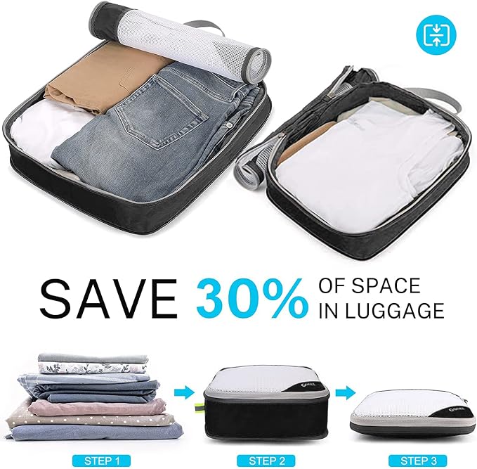 Gonex Compression Packing Cubes for Travel, Mesh Bags Luggage Organizers | Set of 4/5/6/7/10 for Essentials, Extensible, Fits 20"Carry-on Suitcases, See-through Mesh, Double Zipper Compression - Image 2