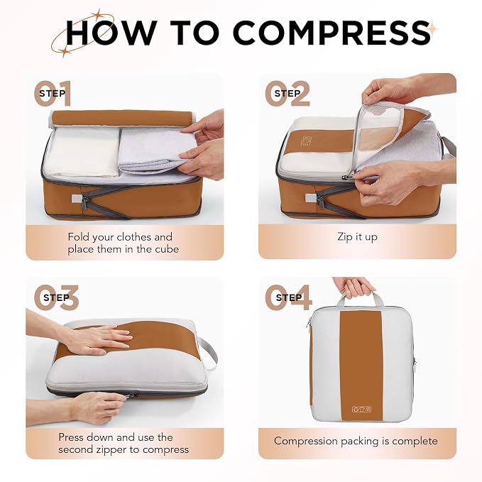 OlarHike 10 Set Compression Packing Cubes for Travel Essentials,Compressible Expandable Space Saver Bags for Organizing Clothes,Luggage Suitcase Garment Bags with Over 1000 pcs Mesh Holes(Brown) - Image 3