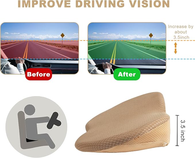 Livtribe Car Seat Cushion, Comfortable Wedge Seat Cushion for Driving | Memory Foam Seat Pad, Breathable Mesh Cover, Non-Slip Bottom, Pressure Relief, Improved Forward View, Road Trip Essentials - Image 5