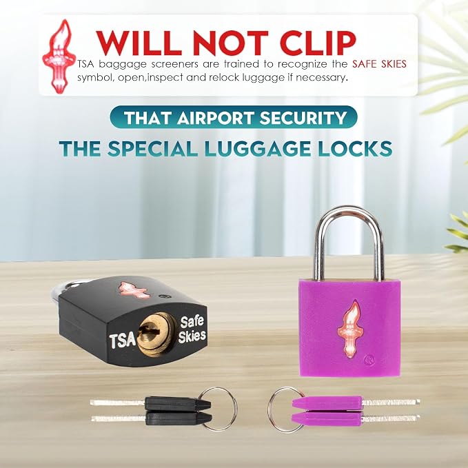 Safe Skies Keyed Alike TSA Lock 8-Pack, 4 Colors | 8 Locks, 2 Keys Each | Purple/Blue/White/Black | TSA Safe Skies Approved | For Family Cruise & Vacation | 90-Day Warranty - Image 5