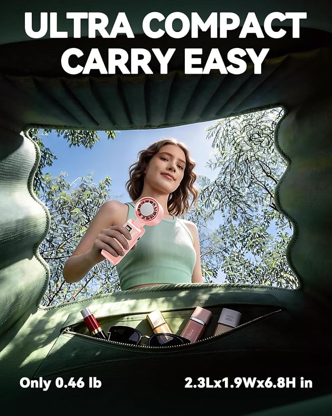 Portable Handheld Fan with Ice Cooling, 7.5m/s High Speed Turbo Fan, 150° Foldable 4-in-1 Personal Neck Fan, 199 Speed Stepless Control, USB-C Rechargeable for Travel, Makeup, Hiking,Pink - Image 8