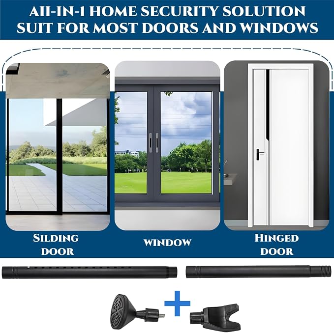 2 Pack Door Security Bars, Anti-Slip Sliding Patio Bar | 2-in-1 Heavy Duty Door Stoppers, Adjustable Jammer Barricade Security Door Lock Bar for Apartment, Home, Travel, Hotel Room - Image 4