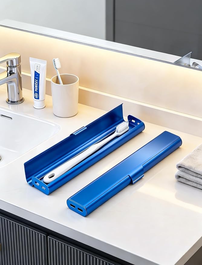 Aluminum Toothbrush Travel Case: Breathable & Dirt-Proof Hotel Camping Outdoor for Portable Storage Recyclable Traveler(1,Blue) - Image 8