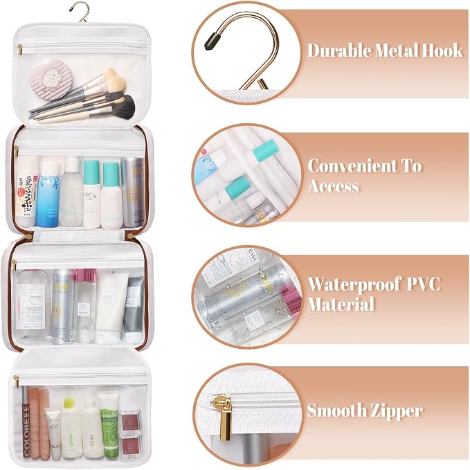Hanging Travel Toiletry Bag,Large Capacity Cosmetic Travel Toiletry Organizer for Women with 4 Compartments & 1 Sturdy Hook,Perfect for Travel/Daily Use/Christmas - Image 5