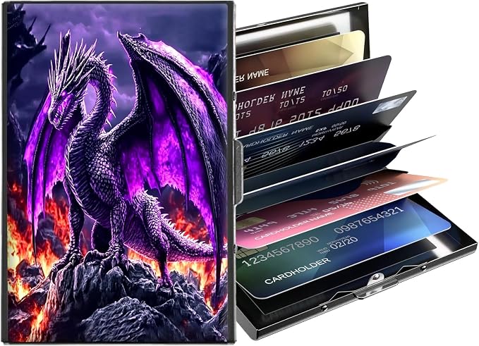 Metal Wallet,Credit Card Holder for Women,Slim RFID Blocking Credit Card Holder Thin Aluminum Wallet ID Case,6 Slot Business Mini Hard Metal Case for Women/Men,Cute Purple Dragon by Unknown