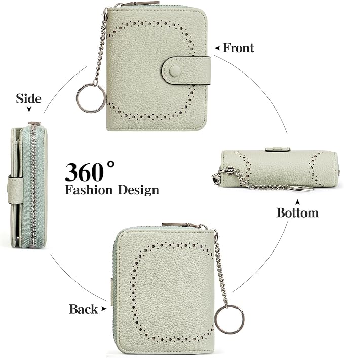 GAEKEAO Women's Leather Wallet RFID Blocking Card Holder with Many Compartments Small Purse with Zipper Key Chain Wallets - Image 3