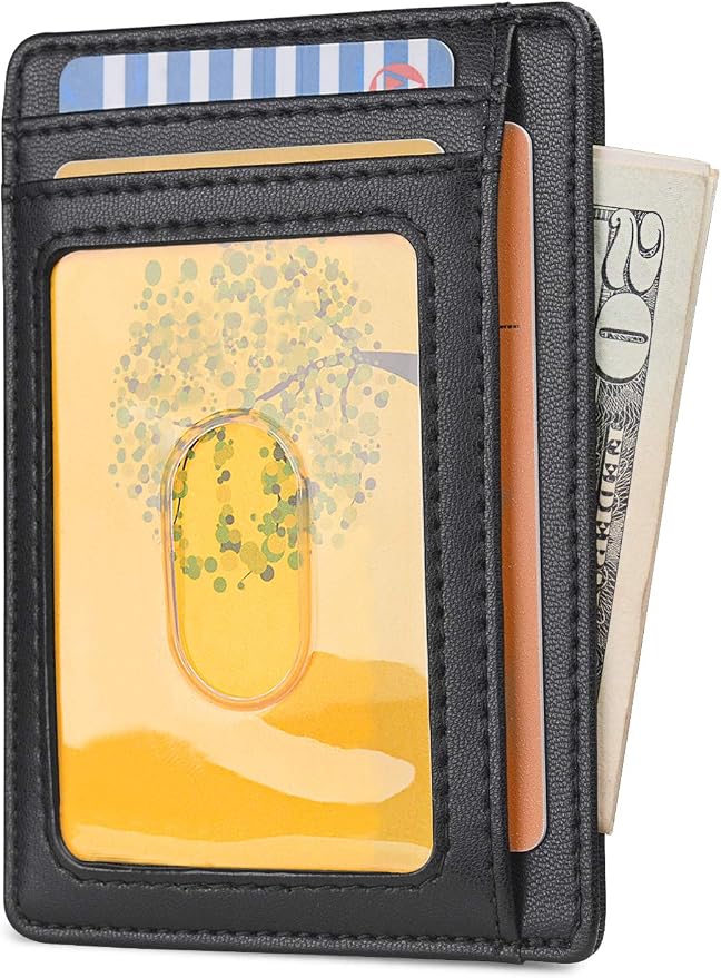 Buffway Slim Minimalist Front Pocket RFID Blocking Leather Wallets for Men and Women - Sand Black - Image 2