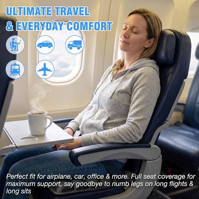 Travel Seat Cushion for Airplane, 3D Inflatable Cushion Non-Skid | Adjustable Air Cushion for Coccyx Tailbone Pain Relief, For Airplane, Car Seat, Office Chair, Wheelchair, Stadium Use - Image 2