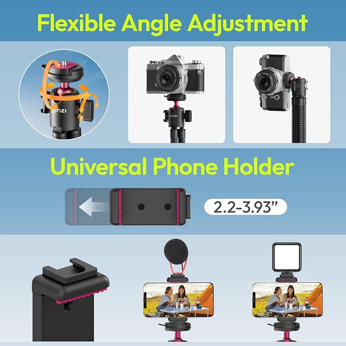ULANZI MT-91 Flexible Octopus Tripod for Phone, GoPro&Camera, 3‑in‑1 Mini Tripod w Bluetooth Remote, CKA Quick Release w 1/4 Screw, GoPro Adapter, Phone Holder for Vlogging, Selfies, Video Recording - Image 3