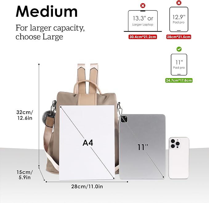 PINCNEL Women Medium Backpack Purse Waterproof Nylon Anti-theft Rucksack Lightweight Shoulder Bag Mocha - Image 2