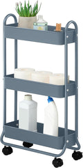 SunnyPoint Slim Rolling Storage Cart, 3 Tier Bathroom Storage Organizer Bathroom, Laundry Utility Cart (Blue) by SunnyPoint