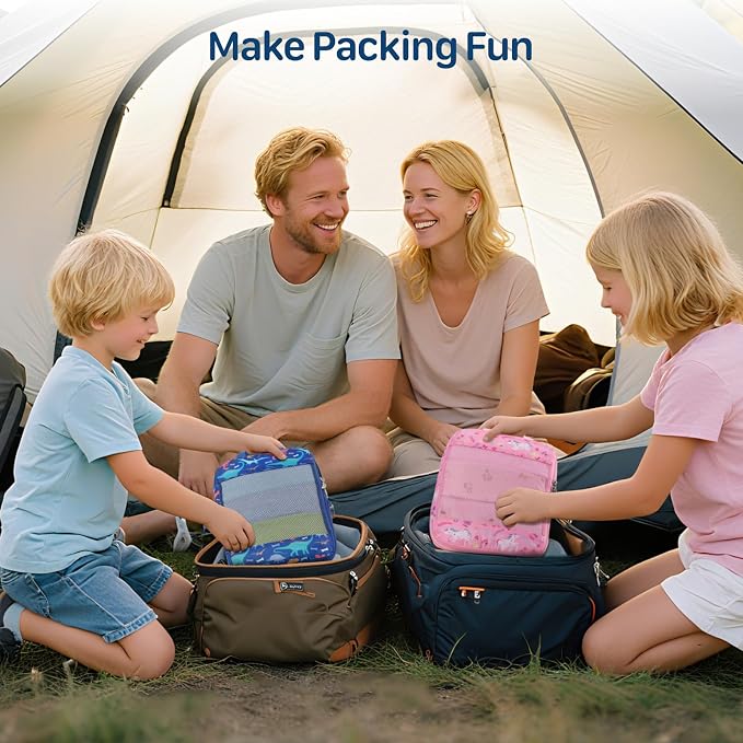 Kids Compression Packing Cubes - 4 PCS Sets, Blue Dinosaur | Water Resistant 4 Piece Set with Shoe Bag, Toddler Suitcase Organizer Set, Expandable Storage for Luggage - Image 8
