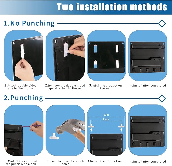 YONGAIJIA Bedside Shelf Wall Mount with Hooks, Cable Clips, No-Drill, Black | RV Shelf ,Camper, Dorm Room Essentials, Bunk Bed, Damage-Free Adhesive, Floating Organizer, Holds Phone Remote Glasses - Image 6