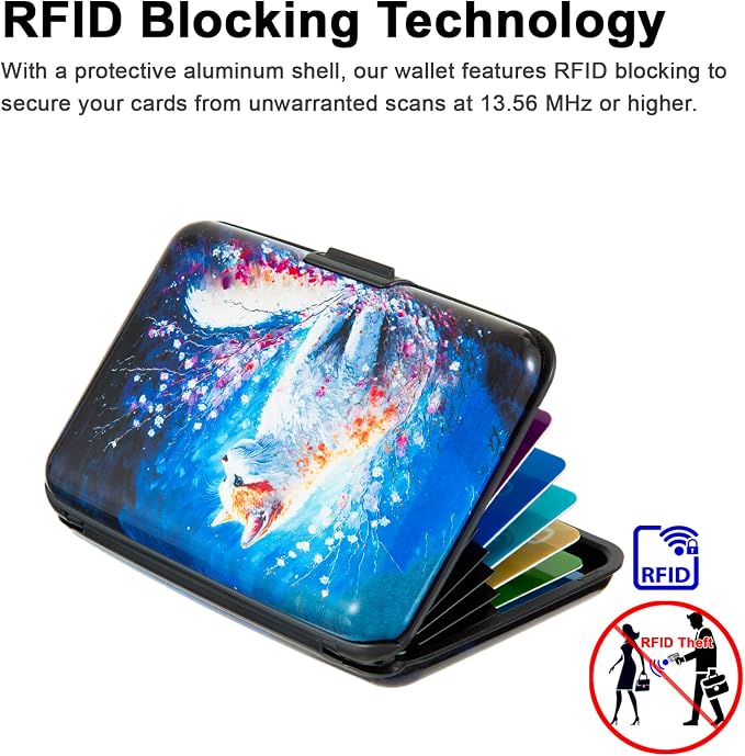 Credit Card Holder for Women Men RFID Blocking Wallet Small Business Metal Slim Mini Aluminum Hard Case (Cat Painting) - Image 3