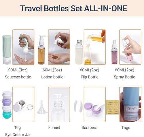 16 Pack Travel Bottles for Toiletries, TSA Approved 3oz Containers | Silicone Travel Size Containers for Shampoo and Conditioner, BPA Free with Toiletry Bag - Image 2