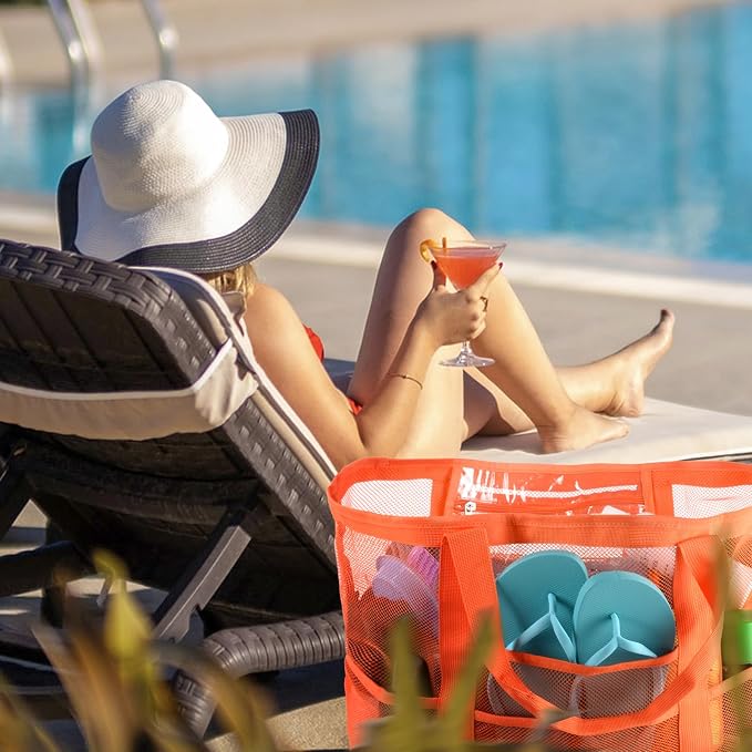 CaCTOUR Mesh Beach Bag,Large Beach Bags for Women with 8 Pockets,Packable Tote Bag for Beach Cruise Pool Vacation Essentials - Image 2