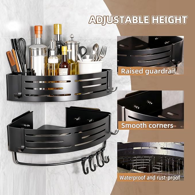 2-PackCorner Shower Caddy,Adhesive Black Caddy,No Drilling Bathroom Storage | Bathroom Organizer And Storage,No-drill adhesive corner caddy, Estantes Para Baño,shower caddy for kitchen or study - Image 3