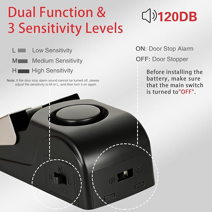 Portable Door Lock & Door Stop Alarm Set, Dual Protection Home Security Door Kit, Travel Hotel Lock Devices Pocket Self Defensey Tools for Traveling Hotel Home Apartment,Red - Image 3