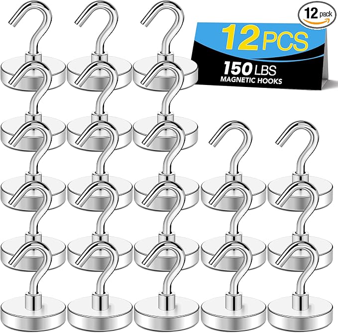 Magnetic Hooks for Cruise Cabins, 150LBS, 12 Pack, Silver | Cruise Essentials 2026, Heavy Duty Magnets Hooks for Refrigerator, Storage, Grill, Hanging and Kitchen by TRYMAGMagnets