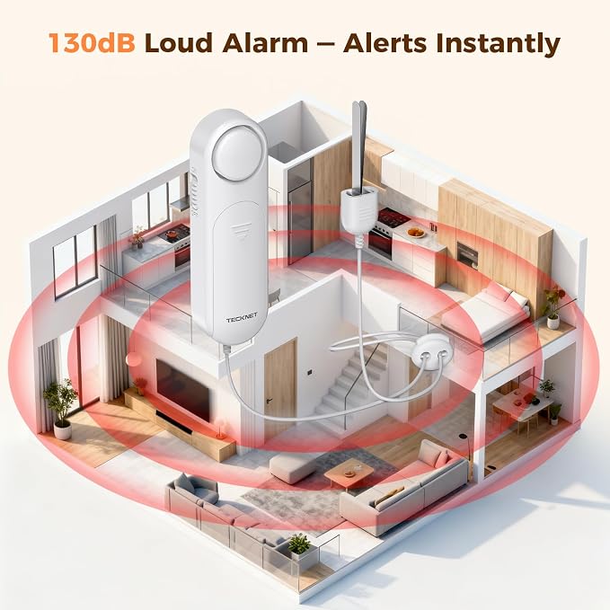 TECKNET Door Alarm for Door Handle, 130dB Door Alarms When Opened & Window Alarms, No-Drill Travel Door Security Device with Lanyard, Door Sensor Alarm for Home, Apartment & Hotel(Pack of 4) - Image 2