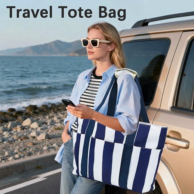 Fammart Mesh Beach Bag for Women, Large Beach Toy Pool Bag with Zipper Pocket, SandProof Cruise Essentials 2026 Family Travel - Image 2