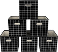 Yunkeeeper storage bins Cubes, Fabric Cube Organizer with Handle, Foldable Cube Bins for Cloth or Accessary Storage, 11x11x11, Set of 6, (Black grid) by Yunkeeper