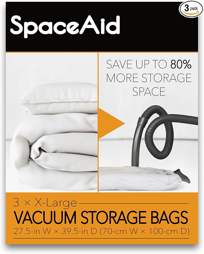 SpaceAid Jumbo Vacuum Storage Bags, Space Saver Sealer Compression Bags for Comforters, Blankets, Pillows, Bedding, Clothes (X-Large 3 Pack) by SpaceAid