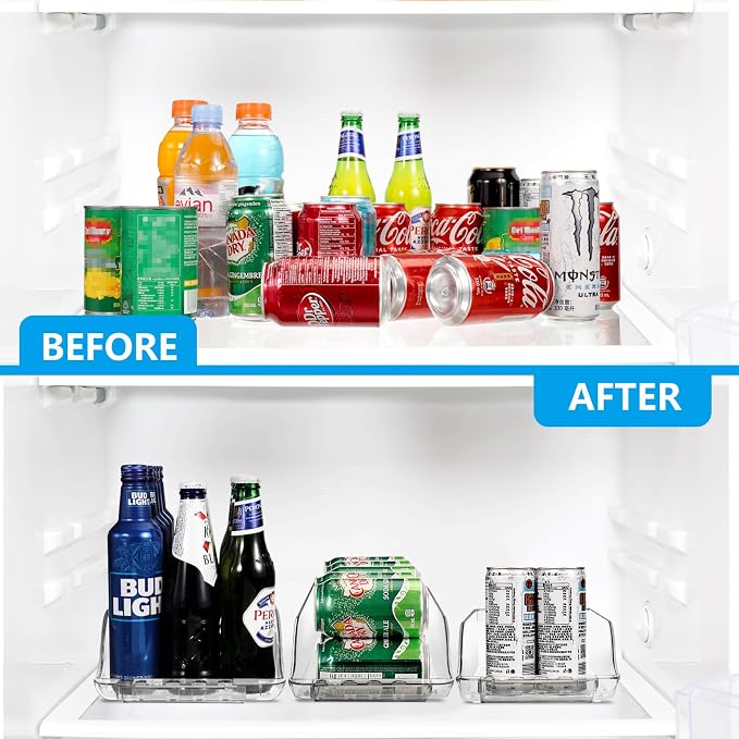 2 Packs Refrigerator Organizers and Storage Width Adjustable Can Organizer for Refrigerator Expandable Soda Can Dispenser for Beer Soda Pop Can Soda Organizer for Fridge Kitchen Pantry Clear - Image 7