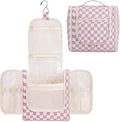 Narwey Checkered Hanging Travel Toiletry Bag for Women, Travel Bag for Toiletries, Makeup Bag Organizer Cosmetic Bags Make Up Bags for Women (Dusty Rose Checkerboard) by Narwey