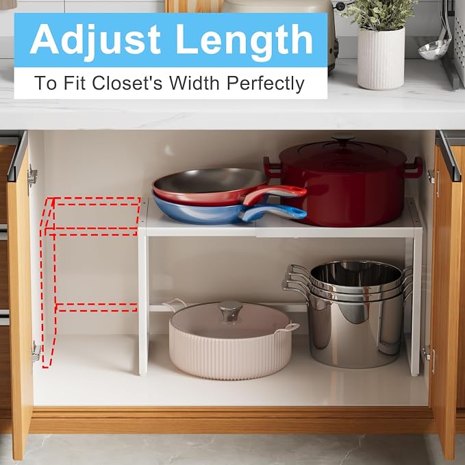 Expandable Kitchen Storage Shelves,110LBS Heavy Duty Metal Shelving Units and Storage For Small Appliance, Adjustable Stackble Storage Shelf Organizer For Kitchen Cabinet Pantry Warehouse Garage,White - Image 4