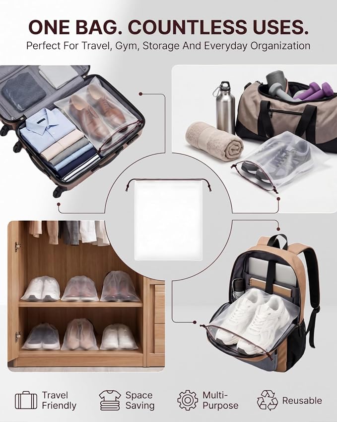 50 Pcs Shoe Bags for Travel, 15.7" x 11.8" Clear Drawstring Storage Bags Shoes Organizer for Packing Waterproof Dustproof Women Men Portable Travel Essentials - Image 7
